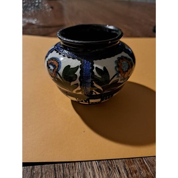 Vintage Keramika Hungary Hand Painted Miniature Pottery Vase Blue White Brown - Picture 3 of 6